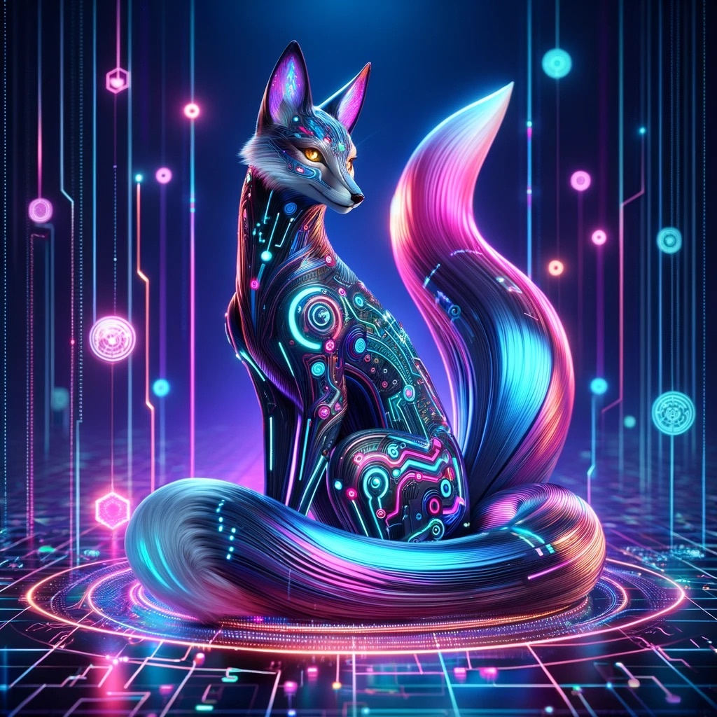 【デジタルアート素材】Cyber Foxes Collection Vol.1|高解像度サイバーフォックス4枚セット(印刷・壁紙OK)