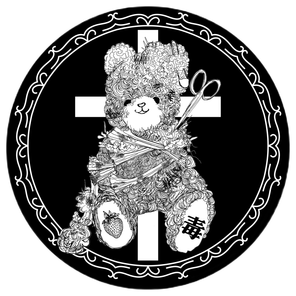 毒クマ✧十字架✧円枠ステッカー