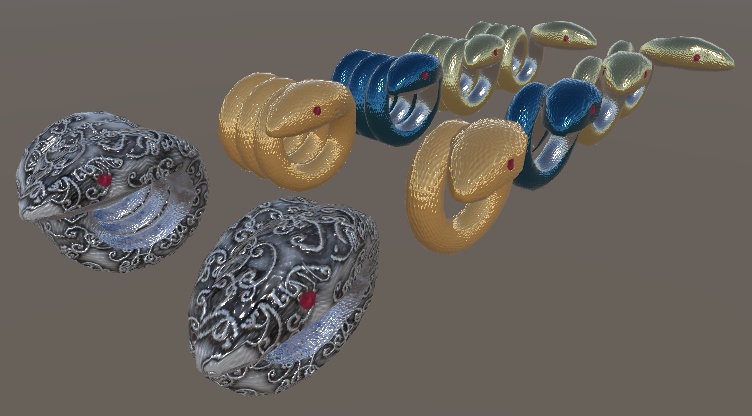 蛇モチーフの指輪・腕輪(三角面630、三角面1142)