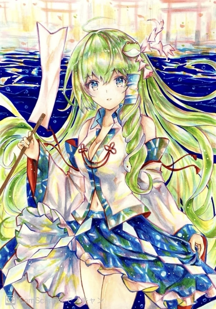 手描きイラスト　東方project 東風谷早苗