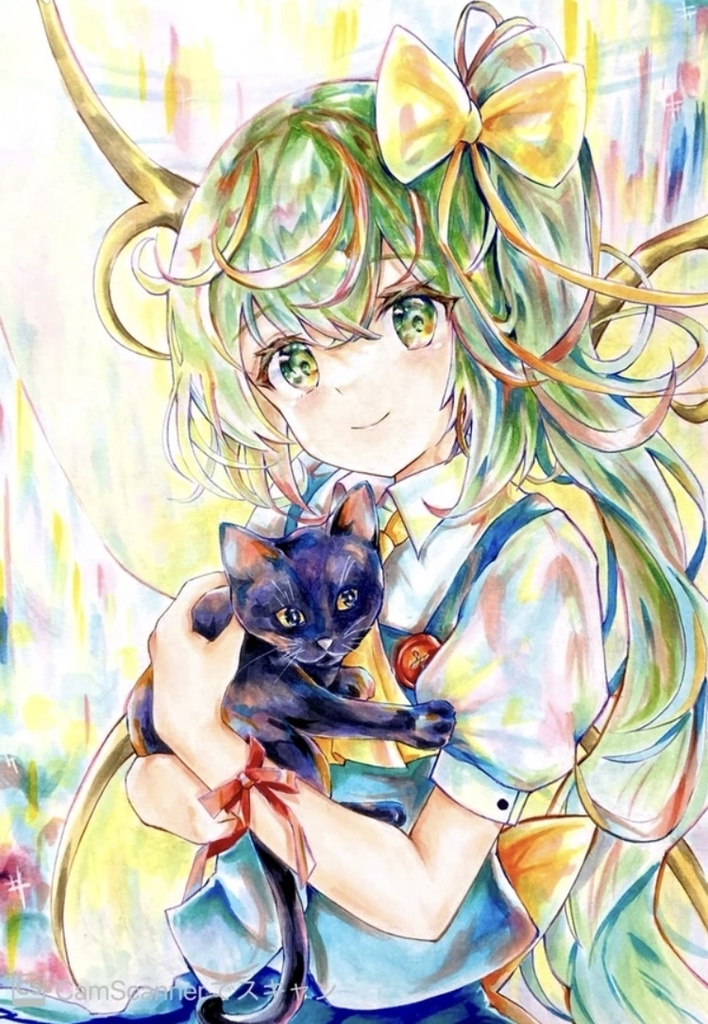 手描きイラスト ミニ色紙 春の野原の妖精さん イラスト