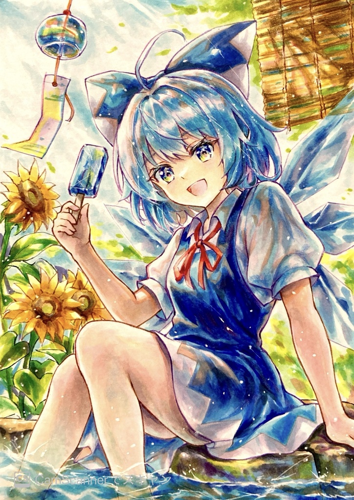 手描きイラスト　東方project チルノ　B6
