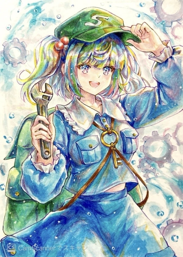 手描きイラスト　東方project 河城にとり　B6