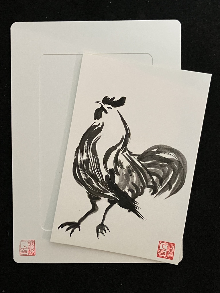 ワンランク上の優美さを演出!! 鶏の水墨画ポストカード