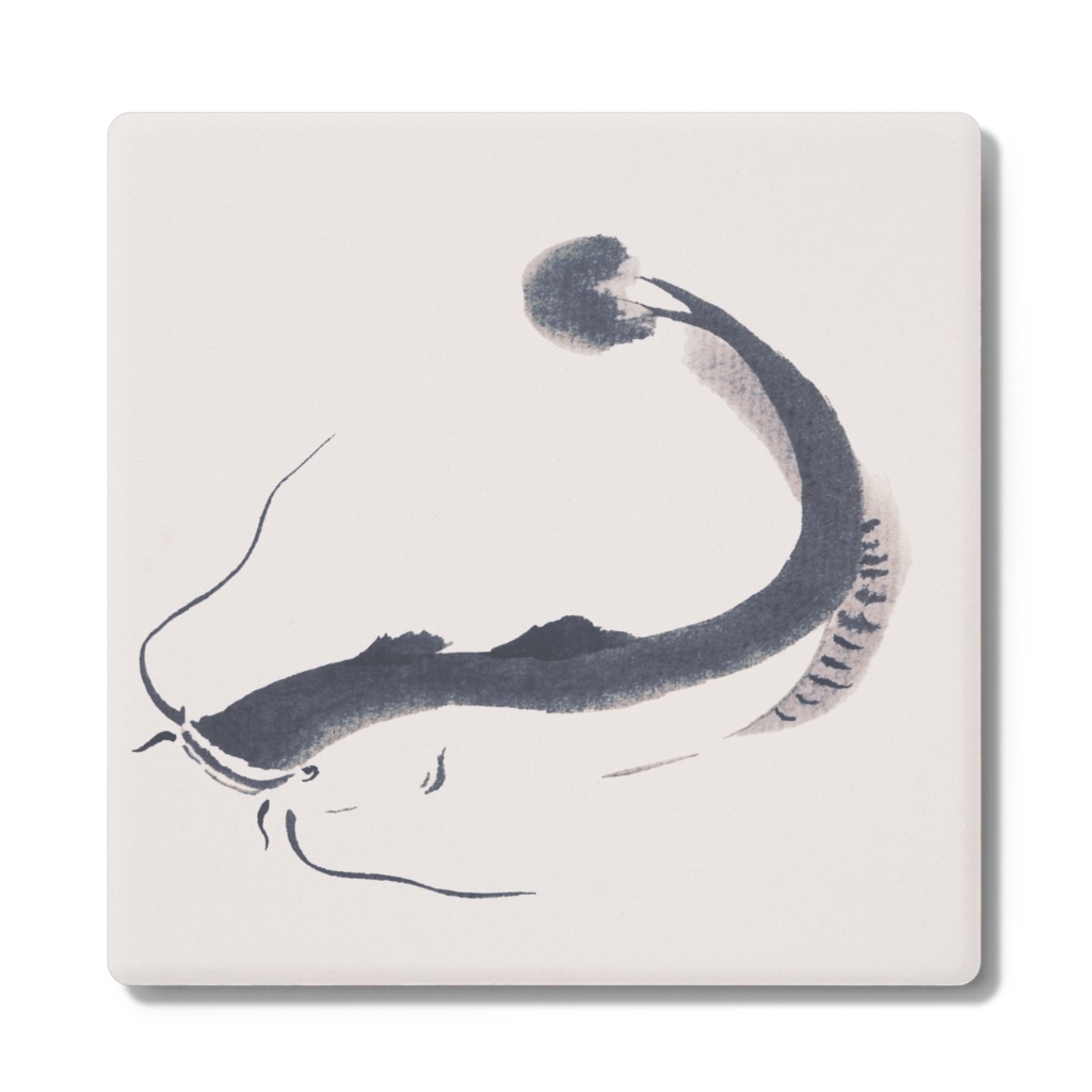 可愛いナマズの水墨画コースター