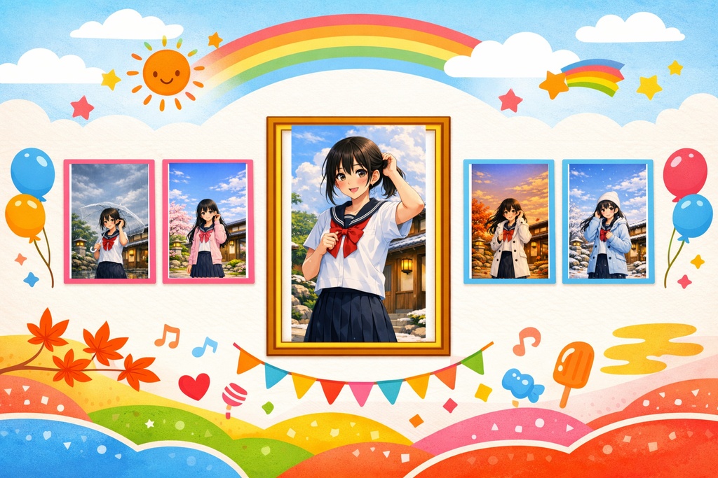 携帯壁紙汎用　セーラー服　四季