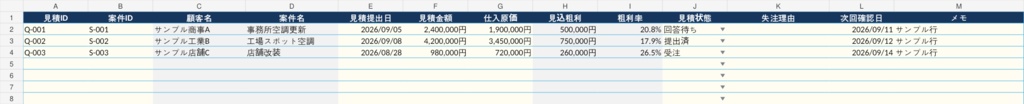 設備・工事営業向け|案件・見積・粗利・フォロー期限を1冊で管理するExcel