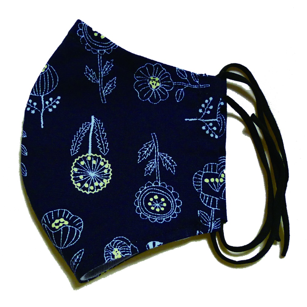 北欧柄マスク(紺・草花柄)