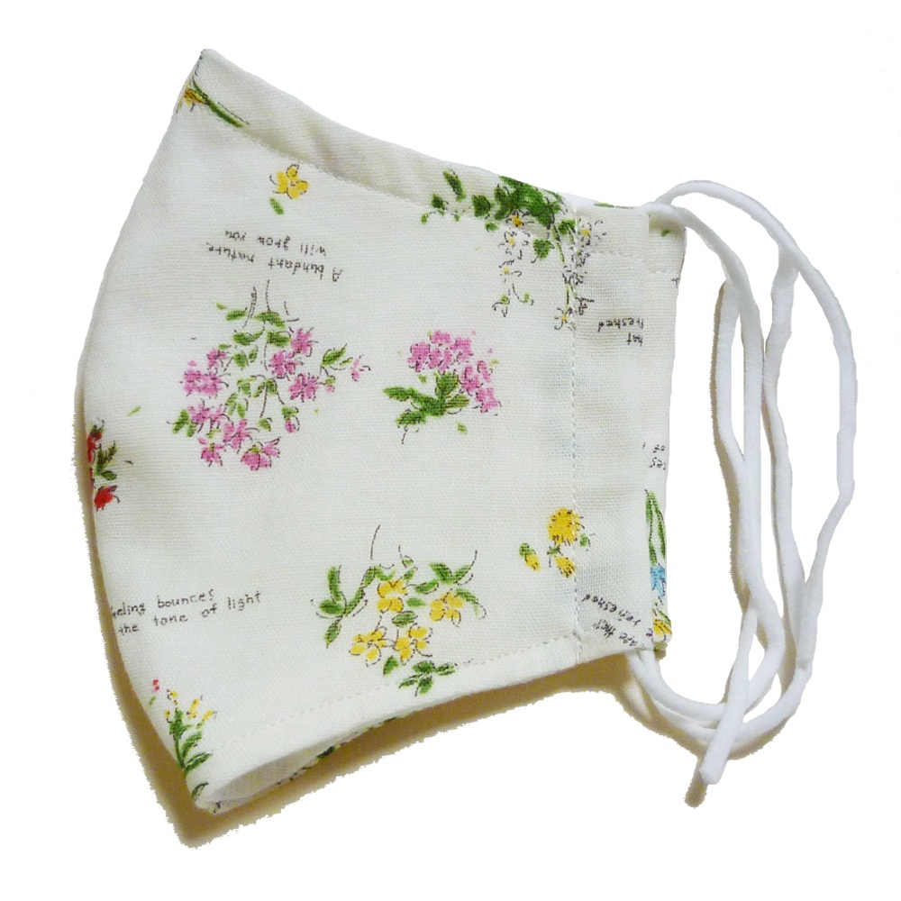 抗ウィルスマスク(ダブルガーゼ・生成り色・草花柄)