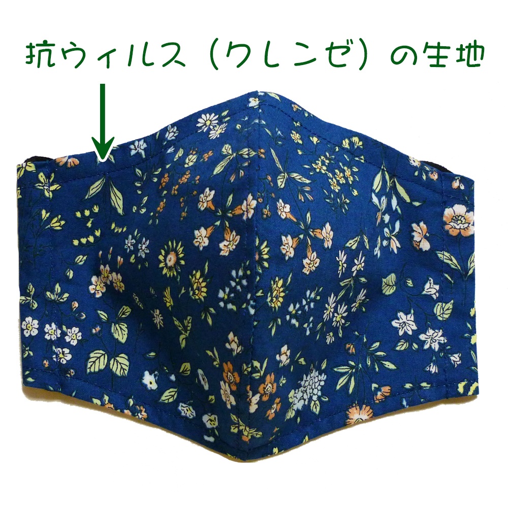 抗ウィルスマスク(紺・花柄)