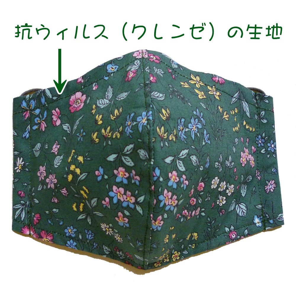抗ウィルスマスク(緑・花柄)