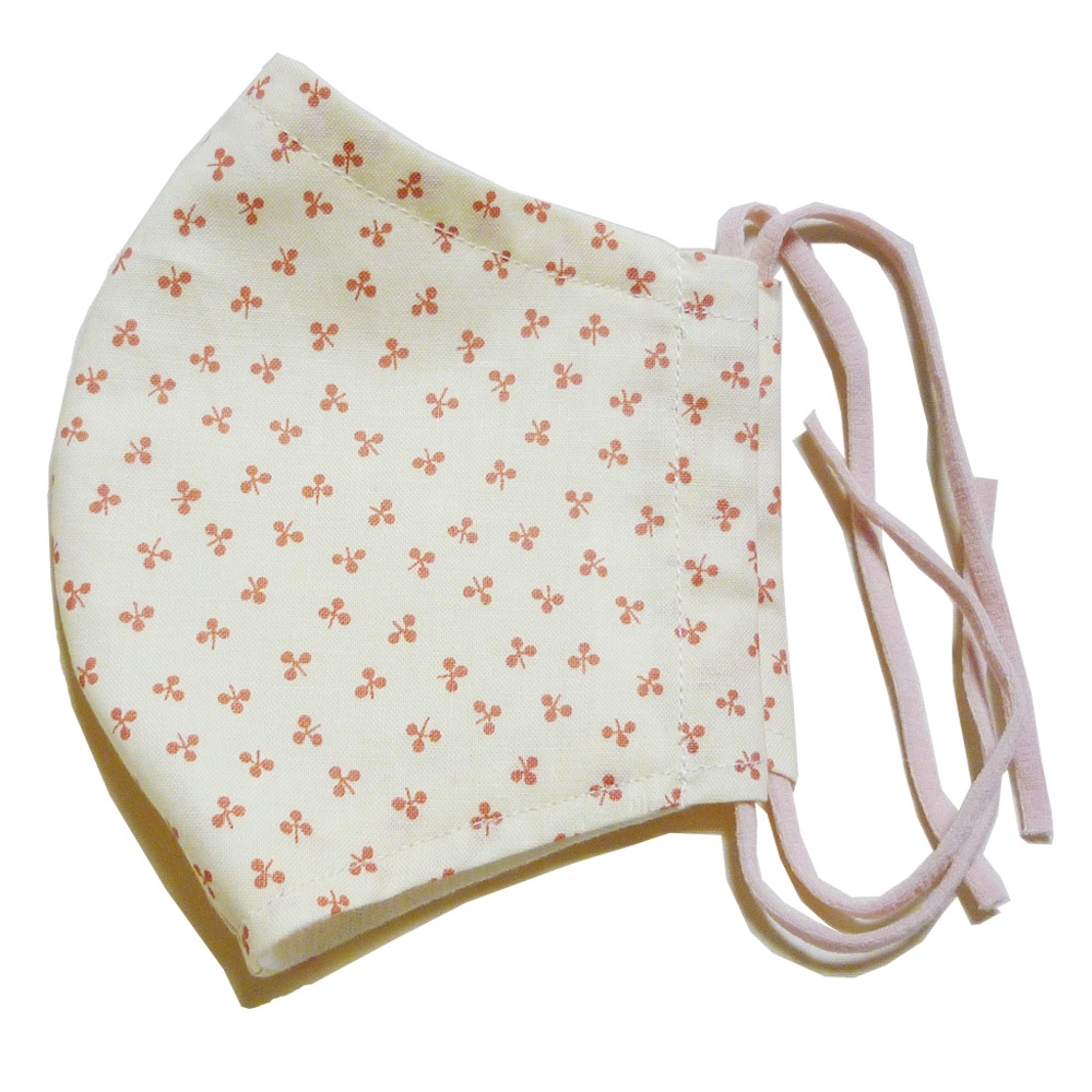 抗ウィルスマスク(クローバー柄・生成り色地にピンク)