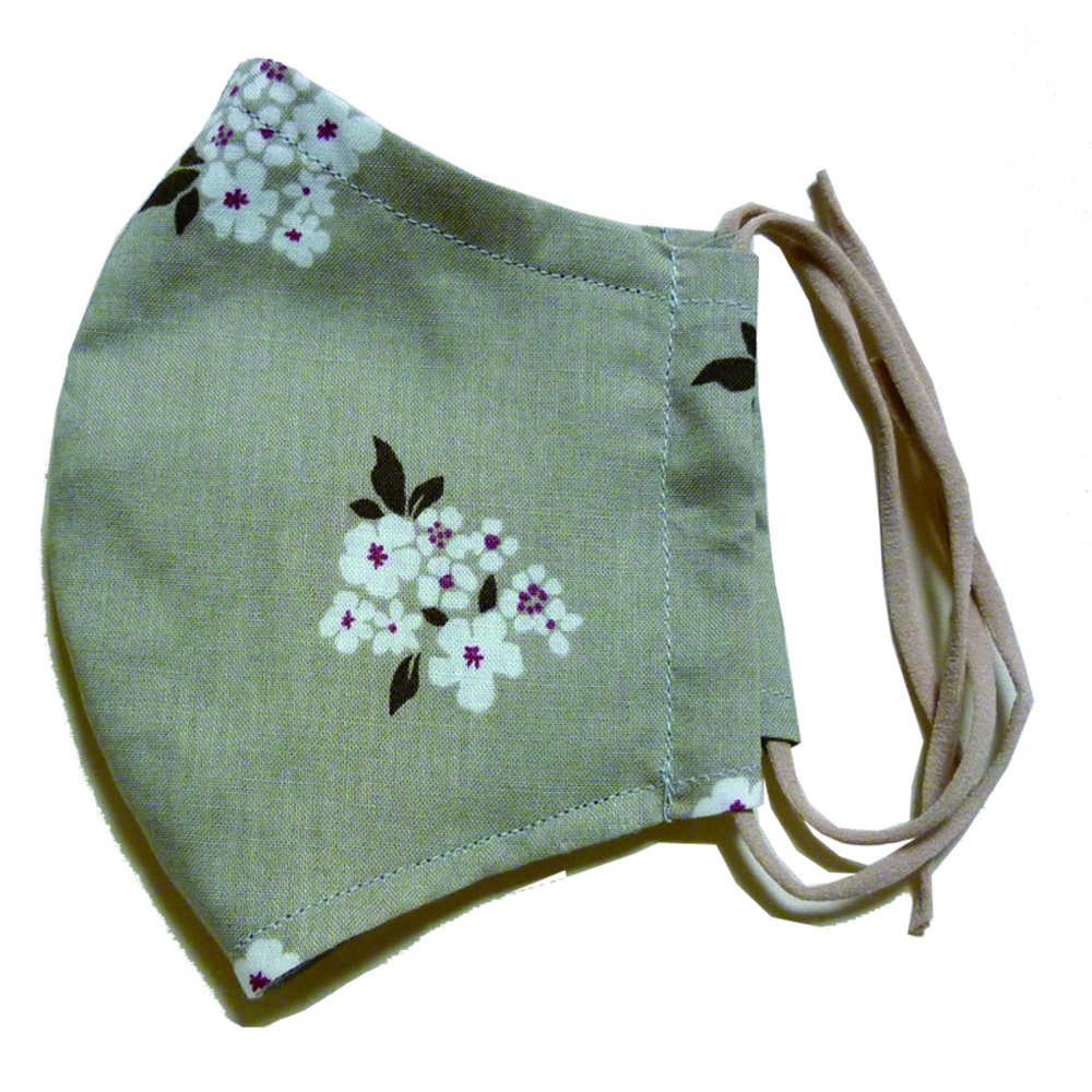 花柄マスク(ベージュ・白い花)