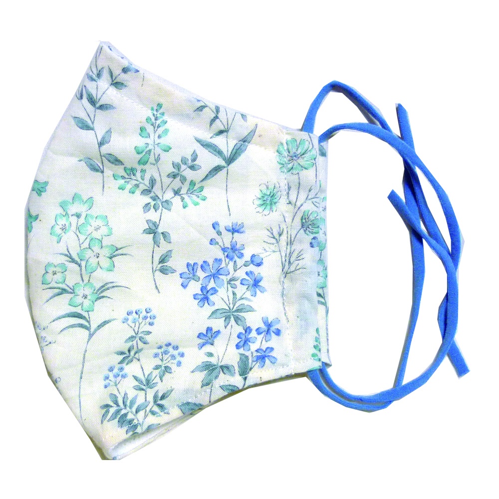 涼しい夏マスク ②ボタニカル柄 ブルー