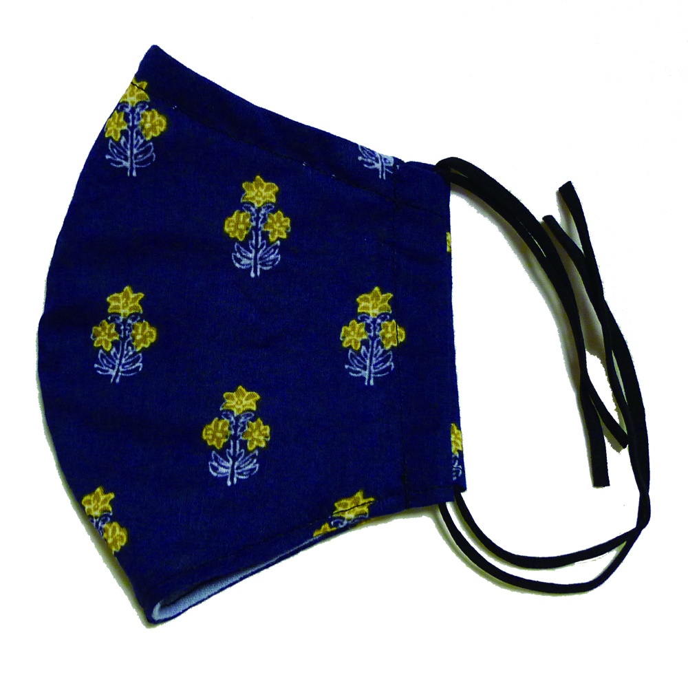 涼しい夏マスク ⑤プロヴァンス風花柄 ネイビー
