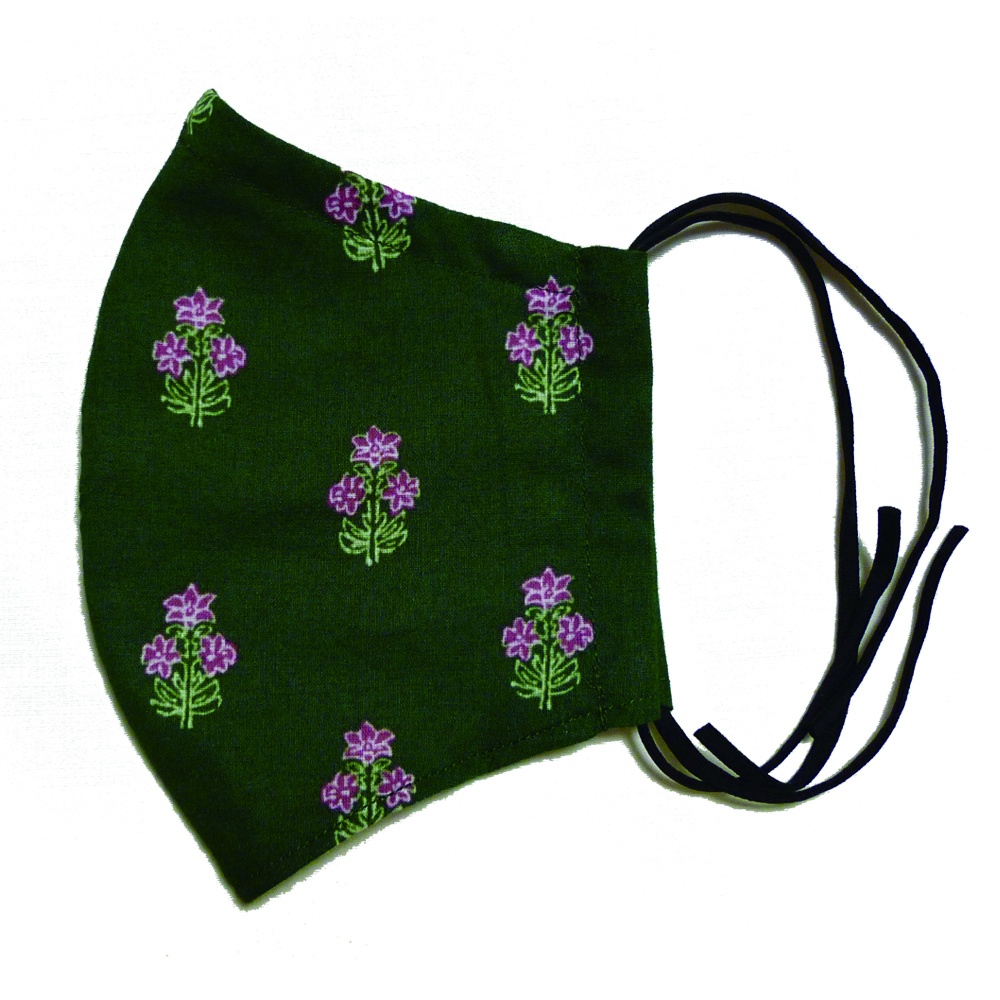 涼しい夏マスク ⑥プロヴァンス風花柄 グリーン