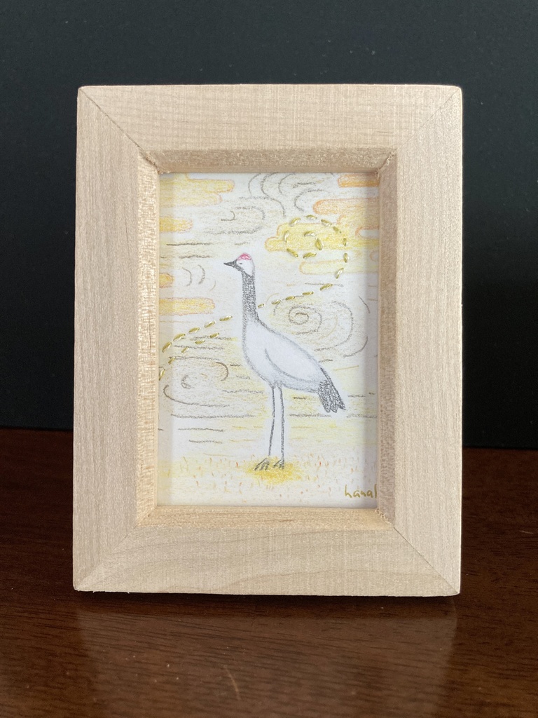 色鉛筆+刺繍作品「閑雲野鶴」原画
