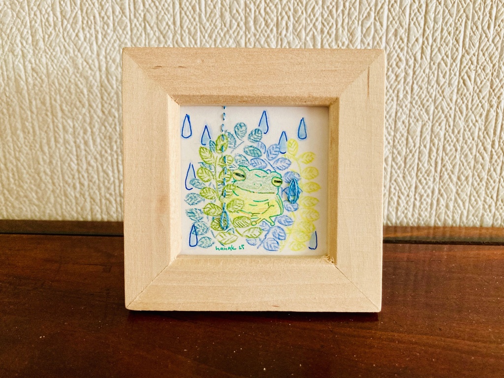 色鉛筆+刺繍作品「雨雨降降」原画
