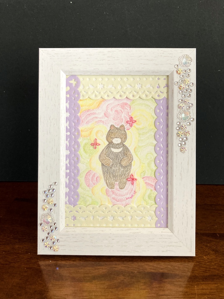 色鉛筆+刺繍作品「春風駘蕩」原画