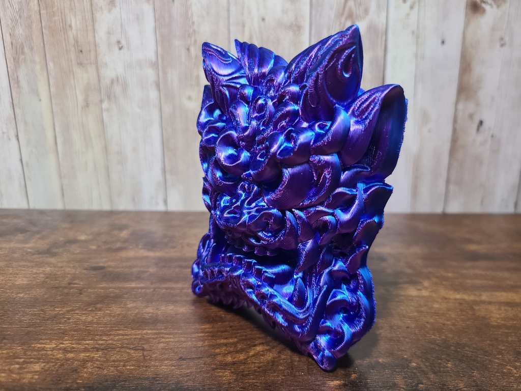 鬼瓦-紫×ブルー- (Mad Mini Onigawara)高さ12.5cm【インテリア クールな壁掛け 3Dプリンター