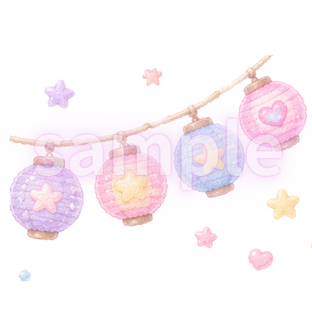ゆめかわ夏祭りクリップアート 12種類セット|花火・りんご飴・金魚すくい|透明背景PNG