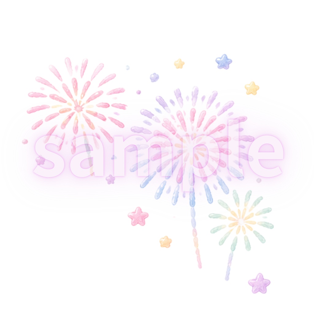 ゆめかわ夏祭りクリップアート 12種類セット|花火・りんご飴・金魚すくい|透明背景PNG