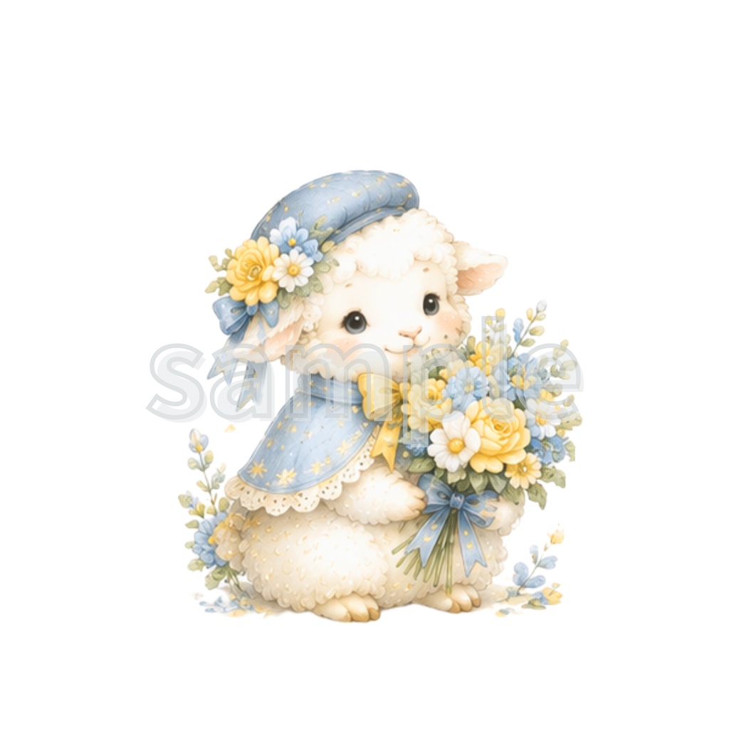 水色・黄色 うさぎ・りす・いるか・ひつじ・小鳥・ペンギン・85点CLIPart・クリップアート