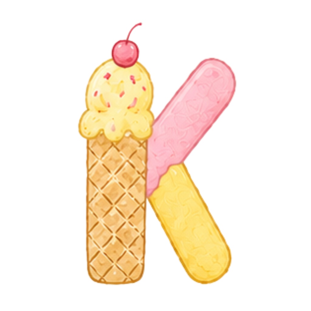 アイスクリームアルファベット CLIPART 6色セット|A〜Z・数字・記号入り|PNG背景透過|全180点以上|商用利用OK
