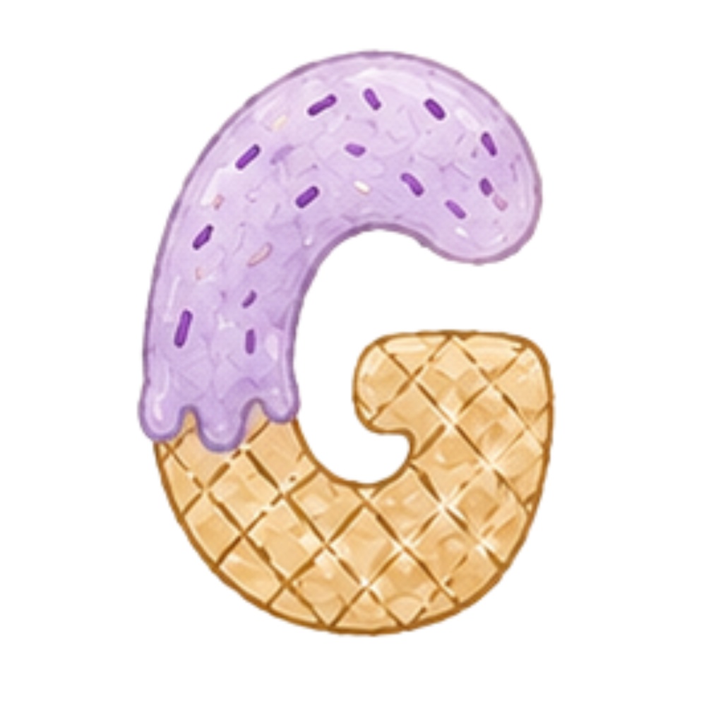 アイスクリームアルファベット CLIPART 6色セット|A〜Z・数字・記号入り|PNG背景透過|全180点以上|商用利用OK