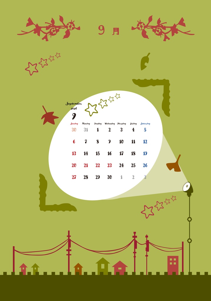 2026/カレンダー/レトロ/スマホ/iPhone/壁紙/L判