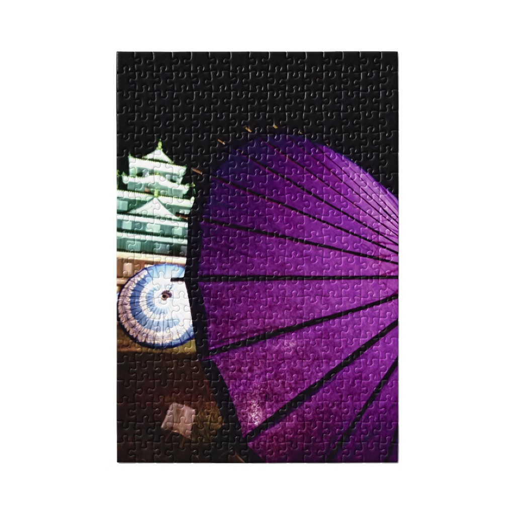 紫の和傘とお城のジグソーパズル