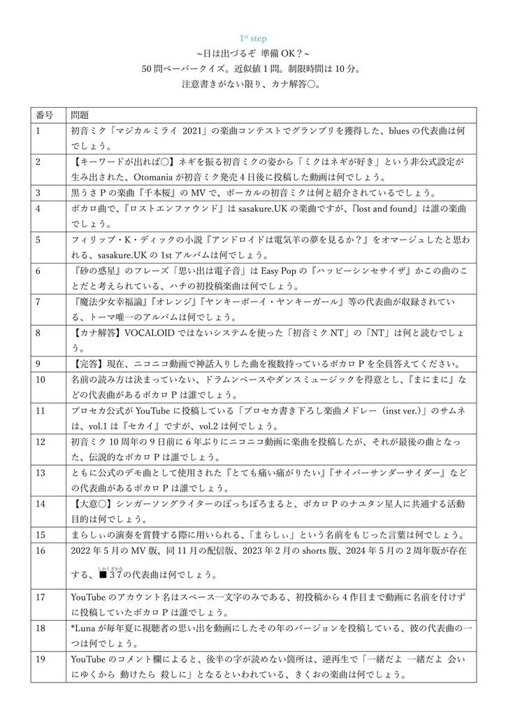 ガラクタ【ボカロクイズ問題集】