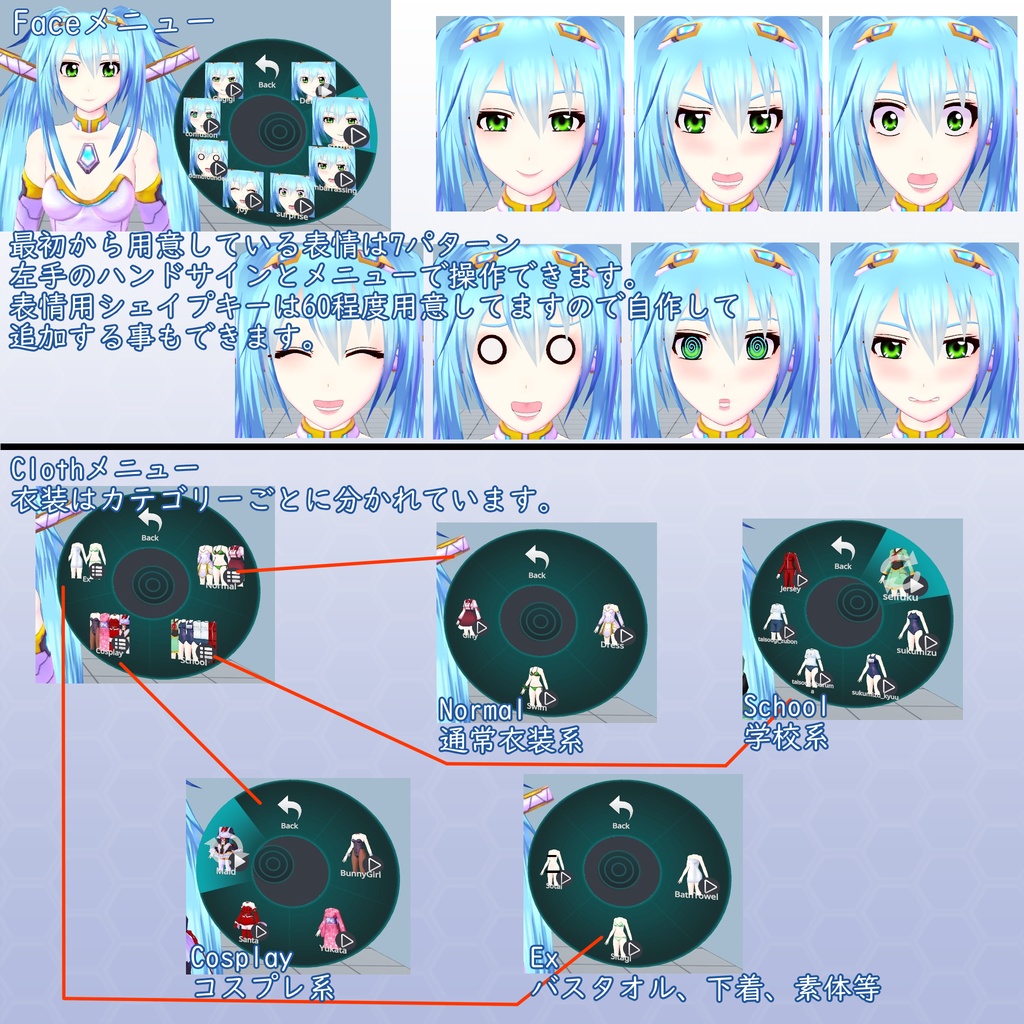 VRChat用アバター ナツノ RemasterVer VCC VRM、Quest版同梱