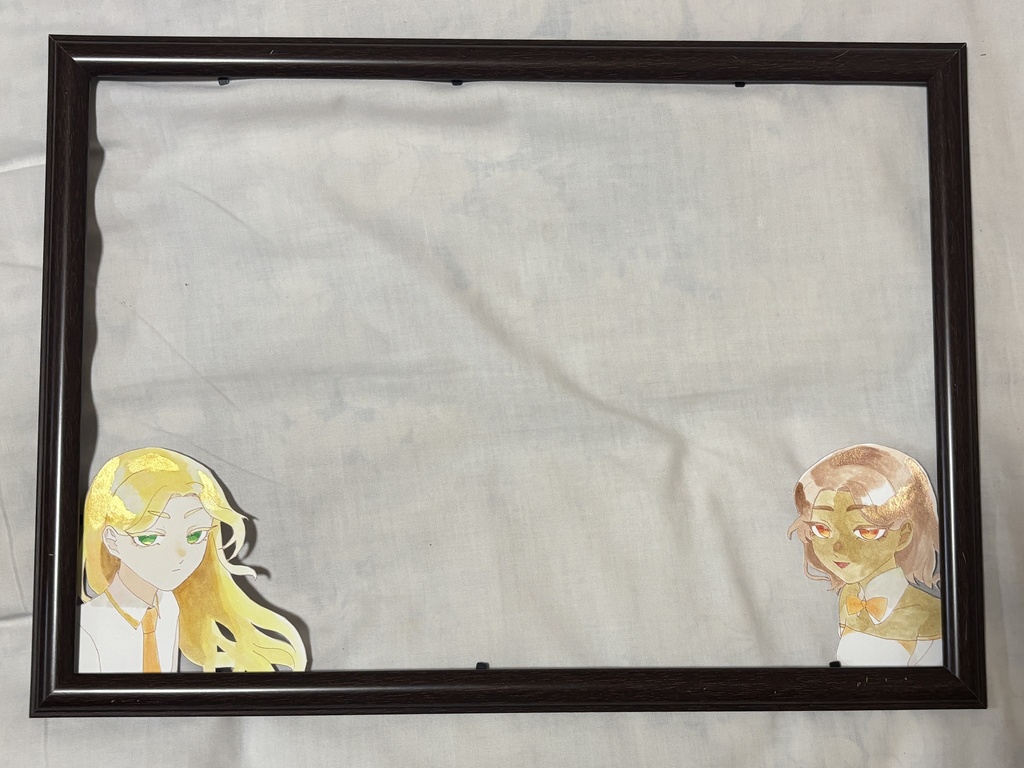 ハガキサイズ額装原画「紅茶姉弟」