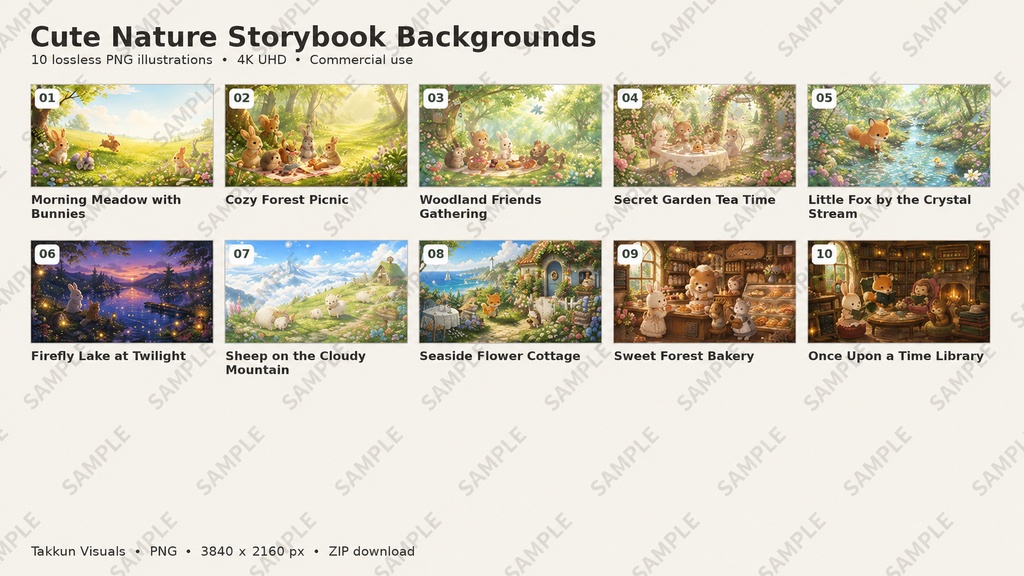 Whimsical Animal Storybook Background Pack – 10 Illustrations