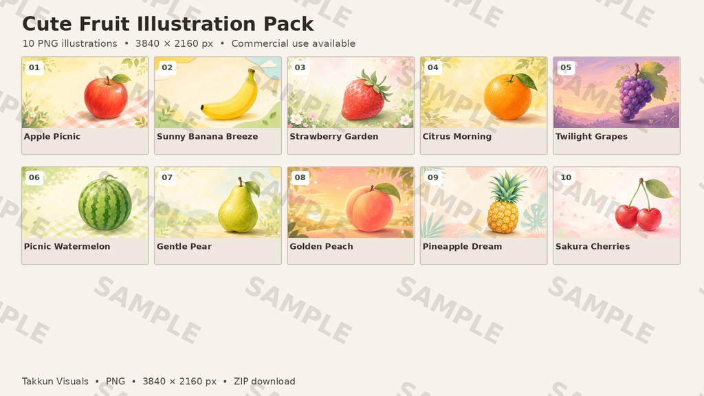 Cute Fruit Illustration Pack â 10 Fruits