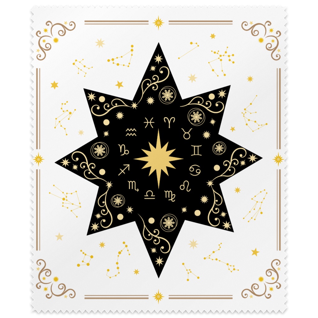 メガネクロス　１２星座　８角星　星座配置図入り　クラシカル風　黒