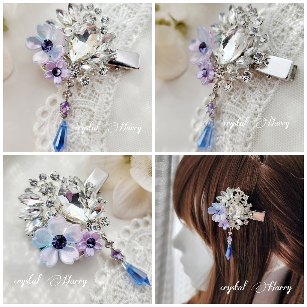 【幻想桜の装飾品】ミニクリップ～銀紫蒼桜の宝石～