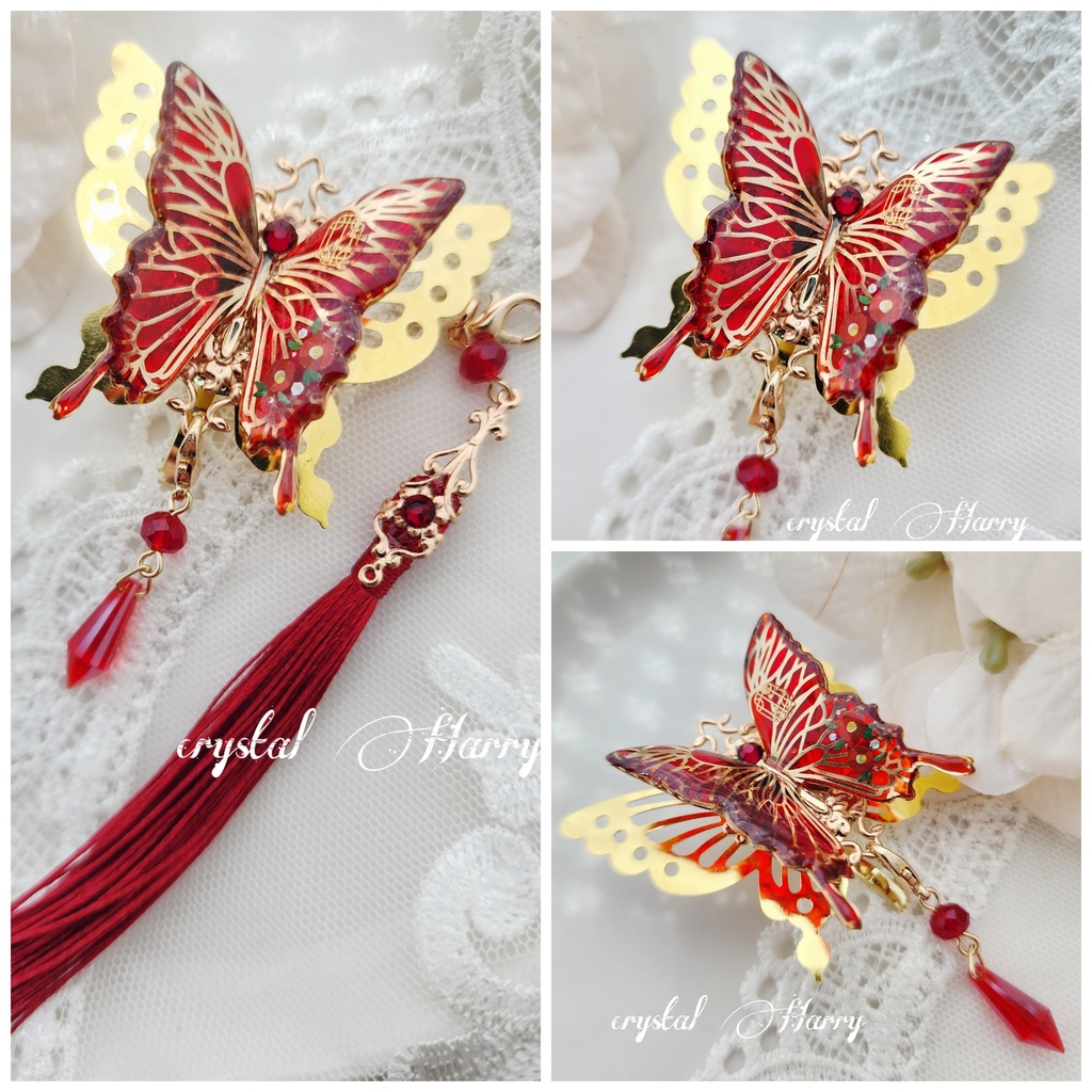 【水銀灯の髪飾り】～赤椿の蝶～ポニーフック