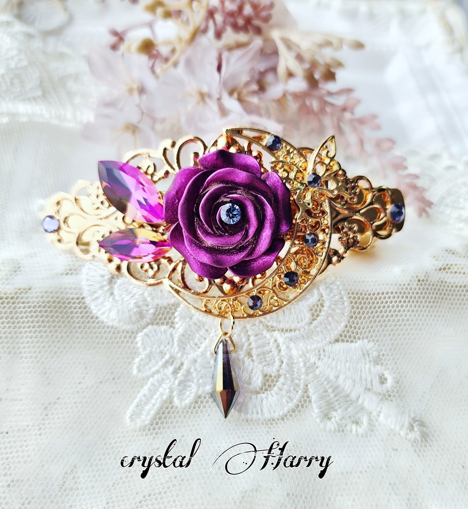 【淑薔薇の月飾り】～紫薔薇～バレッタ