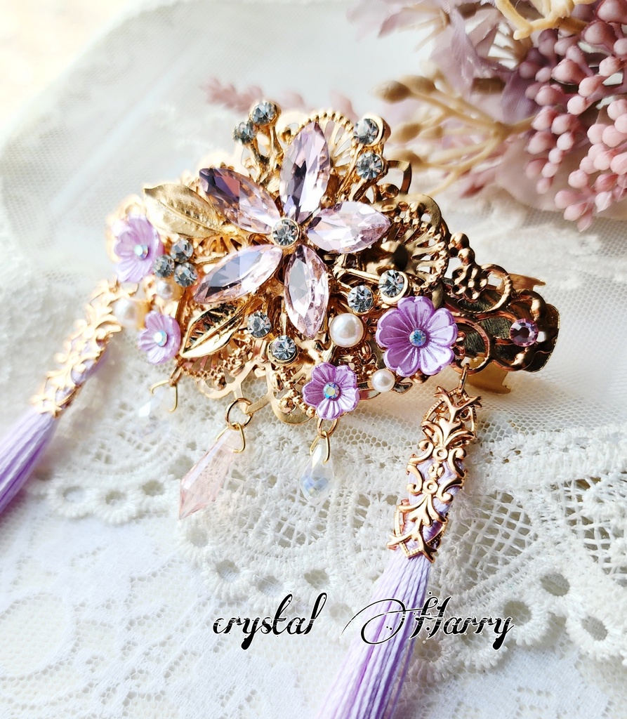 【桜花宝石の髪飾り】~夜桜~バレッタ