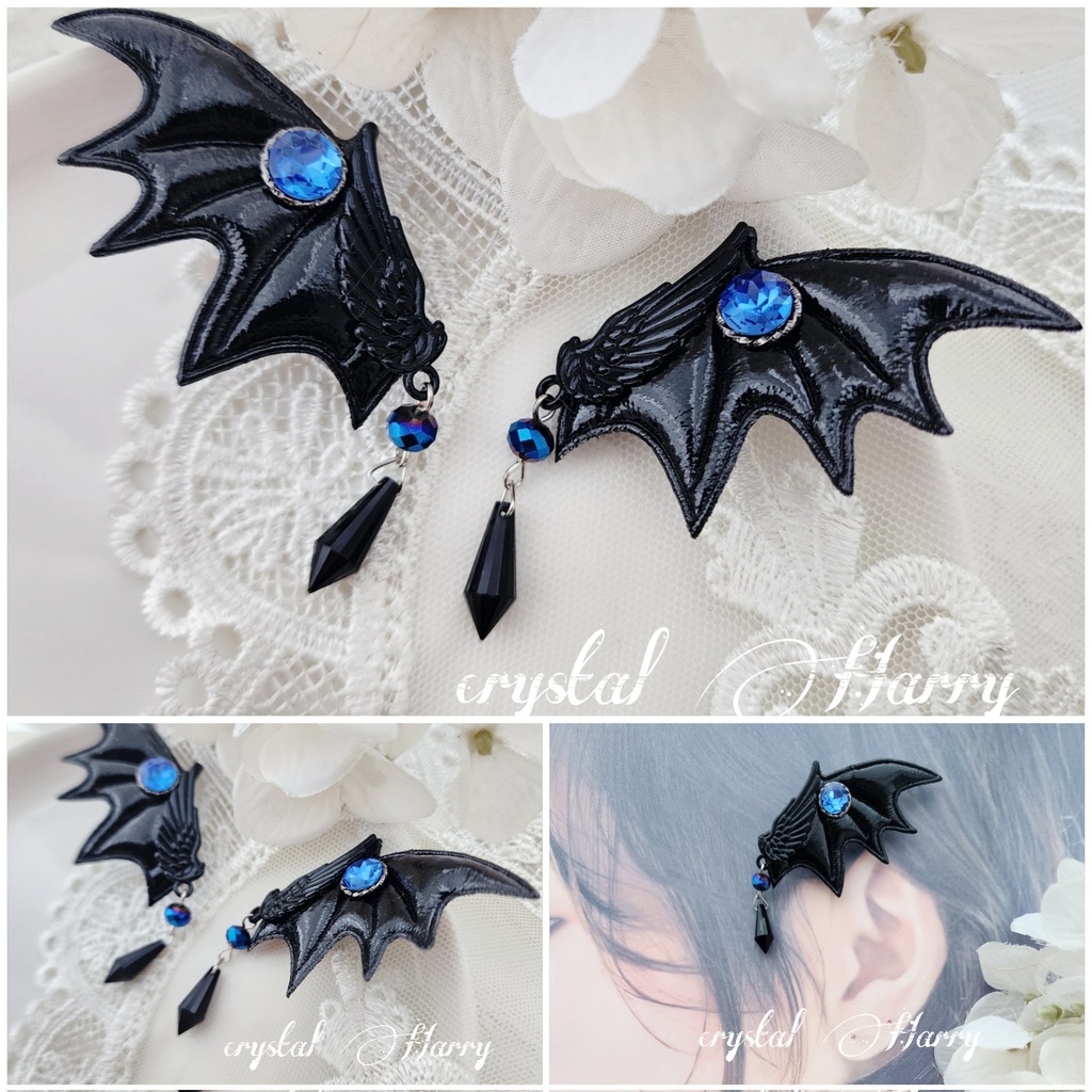 【悪魔の髪飾り】～黒蒼～左右セット(クリップ式)