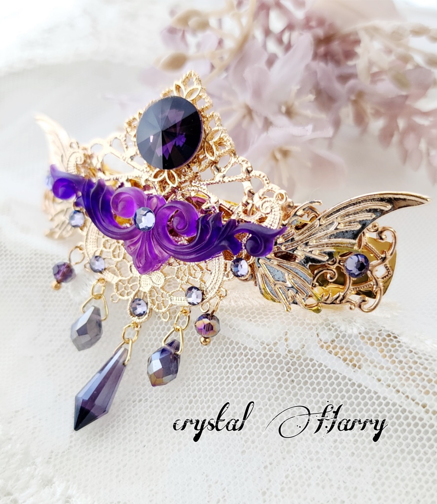 【蝶雫雅の髪飾り】~闇~バレッタ