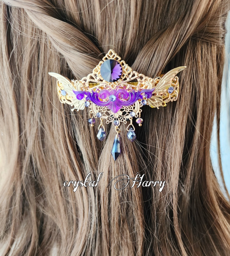 【蝶雫雅の髪飾り】~闇~バレッタ