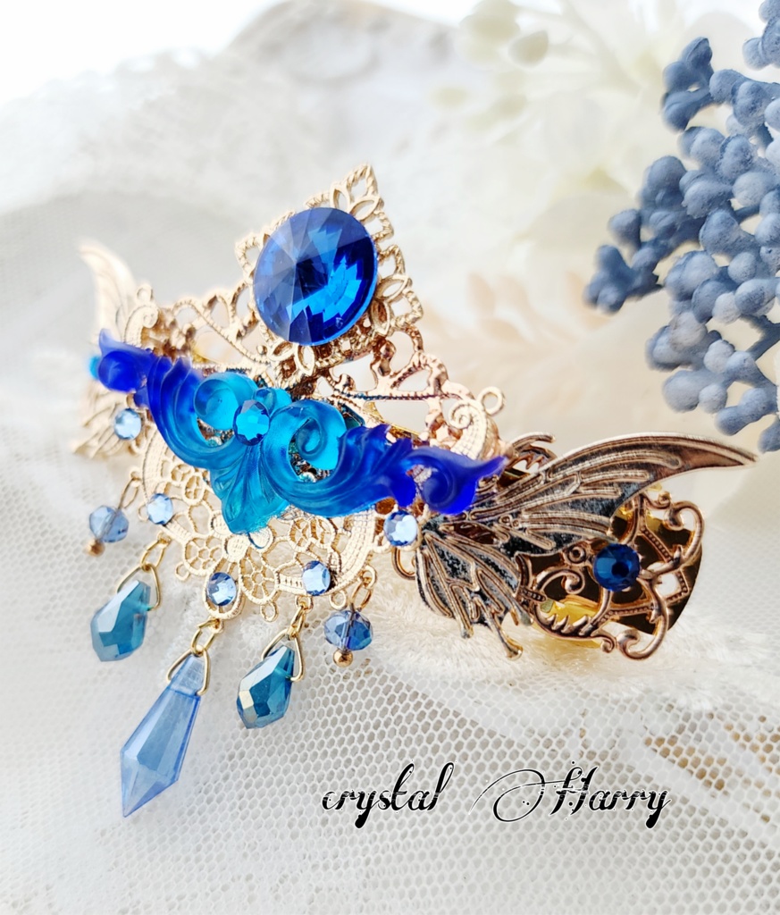 【蝶雫雅の髪飾り】~水~バレッタ
