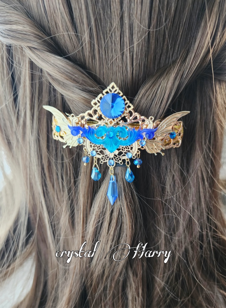 【蝶雫雅の髪飾り】~水~バレッタ