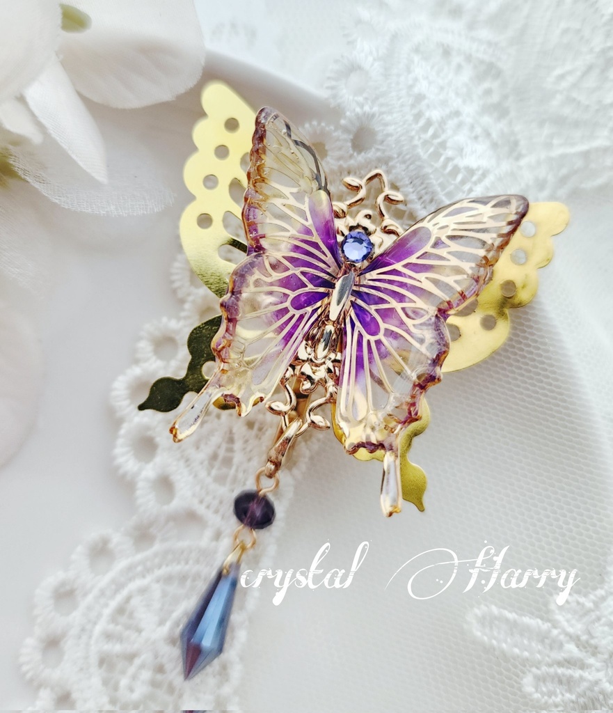 【水銀灯の髪飾り】~金淡紫~ポニーフック