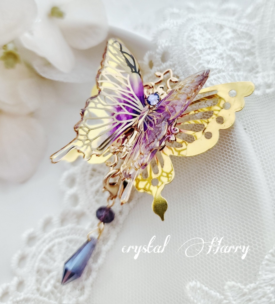 【水銀灯の髪飾り】~金淡紫~ポニーフック