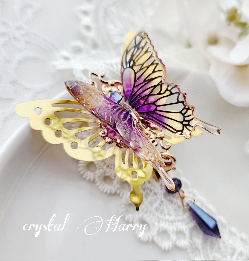 【水銀灯の髪飾り】~金淡紫~ポニーフック