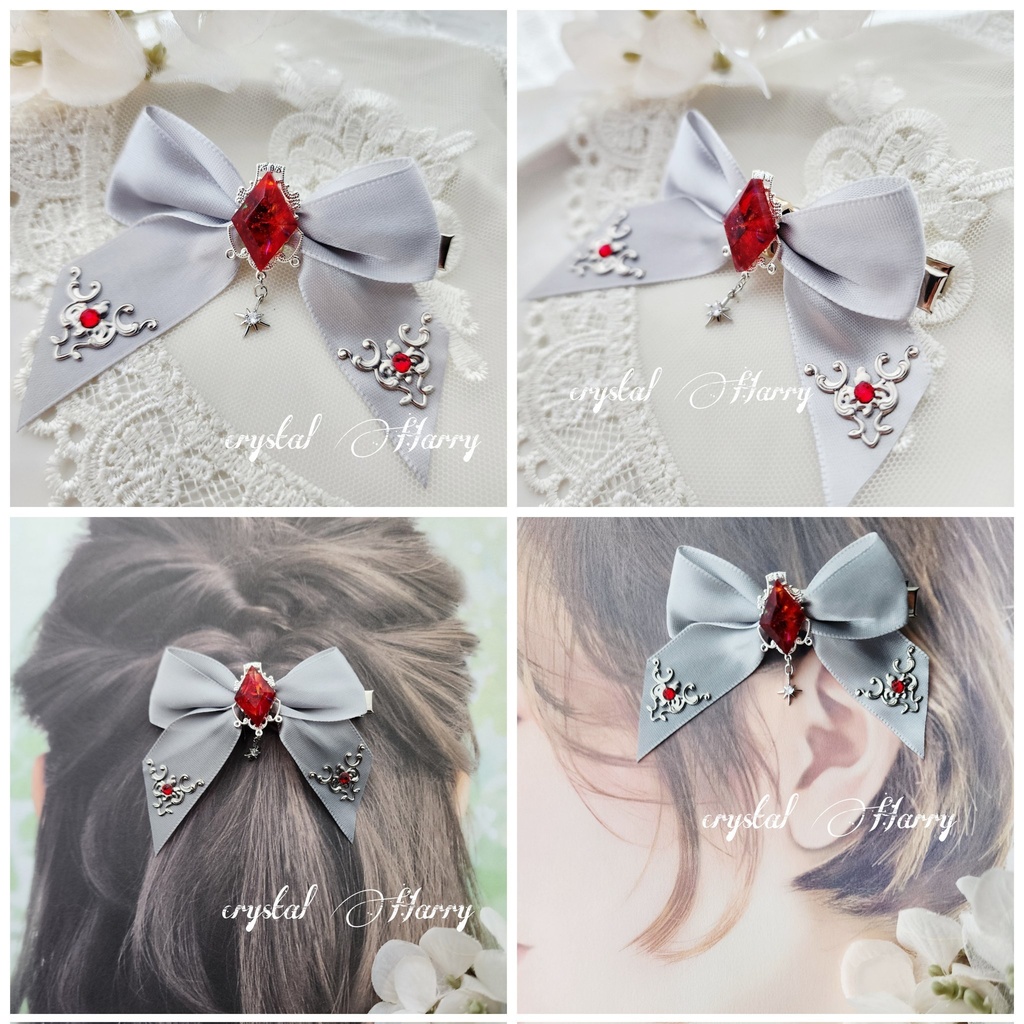 【夜宝石の髪飾り】～銀赤～ヘアクリップ
